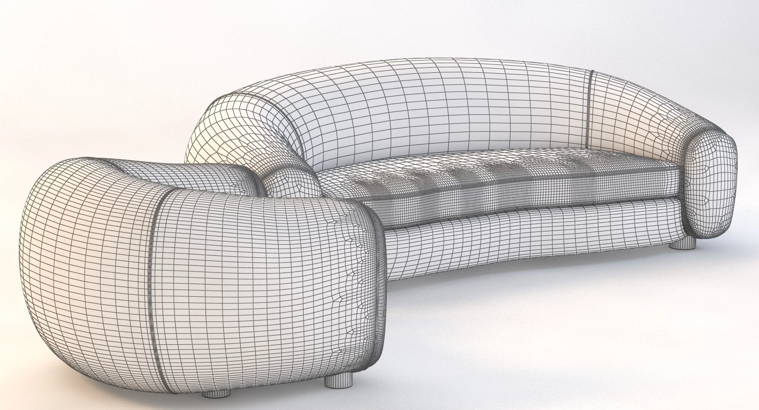 Jean Royere Polar Sofa Set 3D Model_015