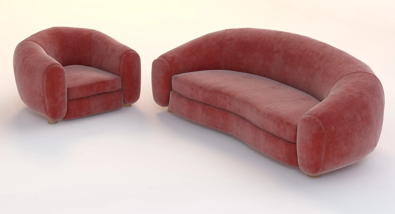 Jean Royere Polar Sofa Set 3D Model_04