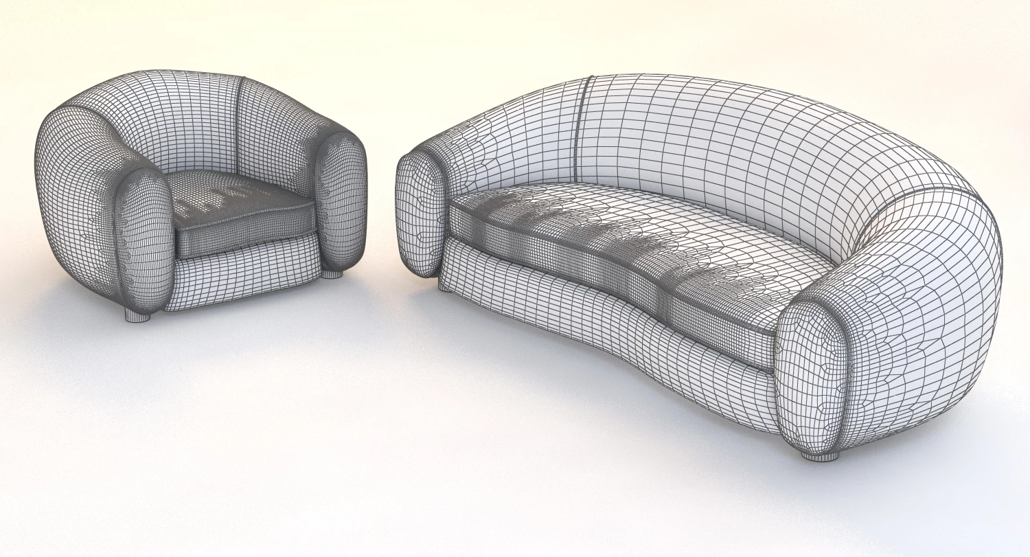 Jean Royere Polar Sofa Set 3D Model_013