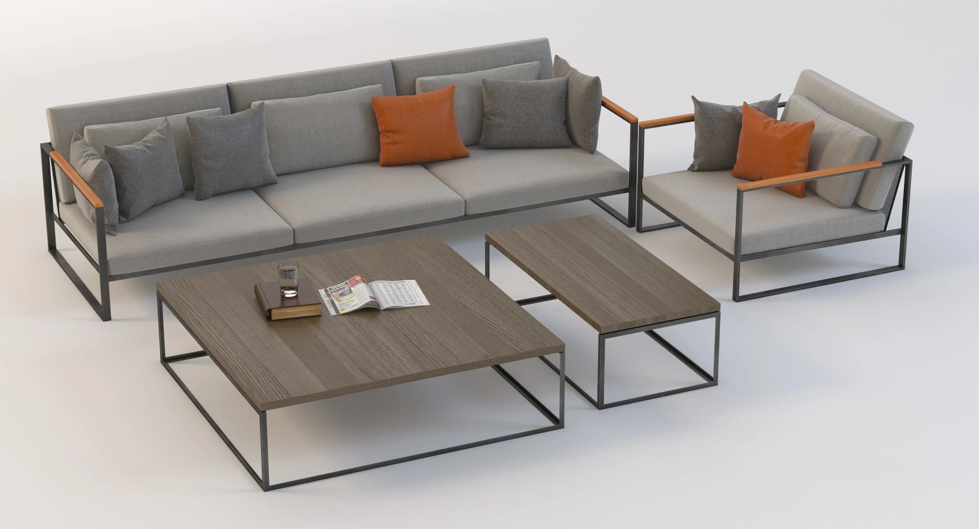 Roshults Garden Easy Sofa Chair Set Outdoor 3D Model_01