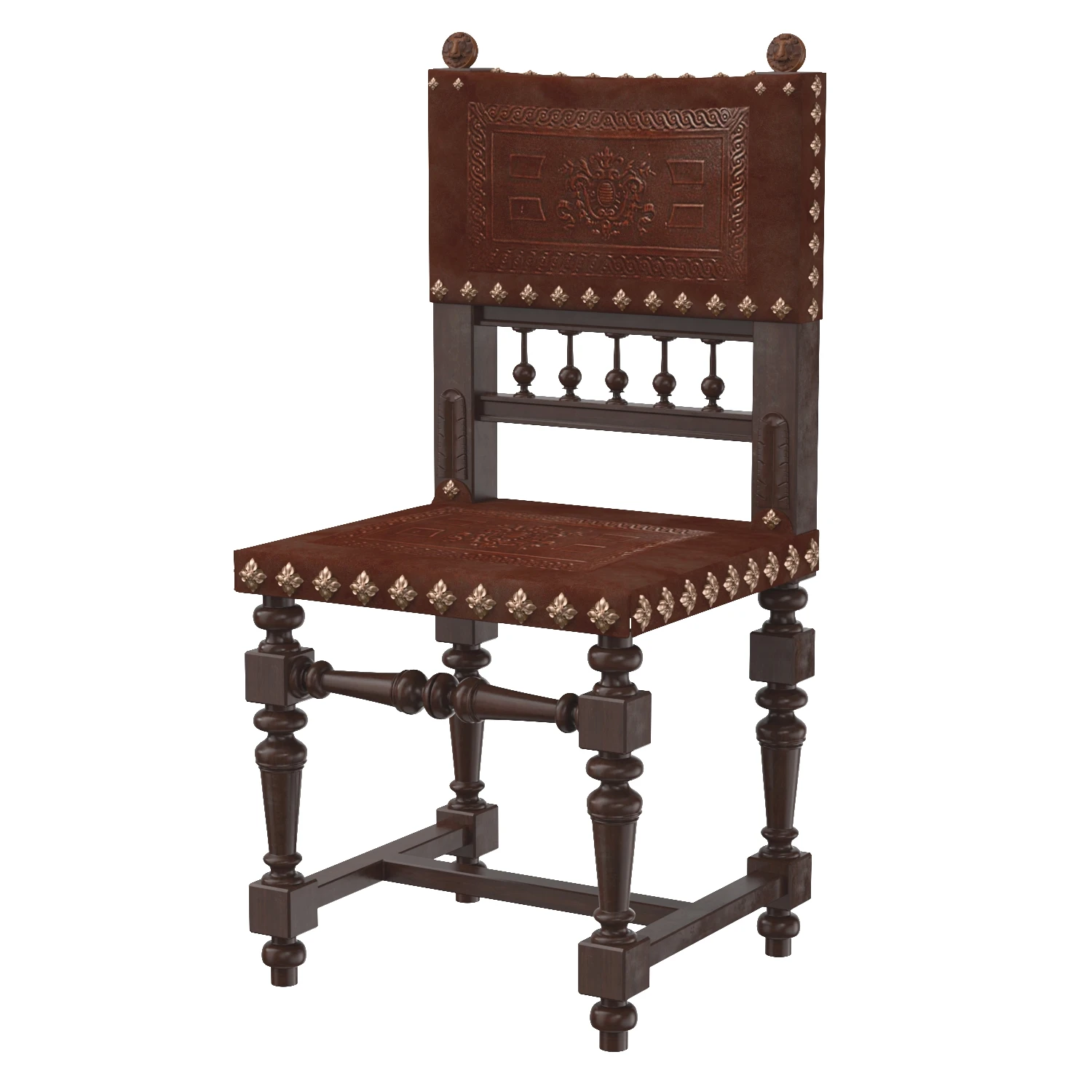 Baroque Spanish Revival Leather Dining Chair 3D Model_01