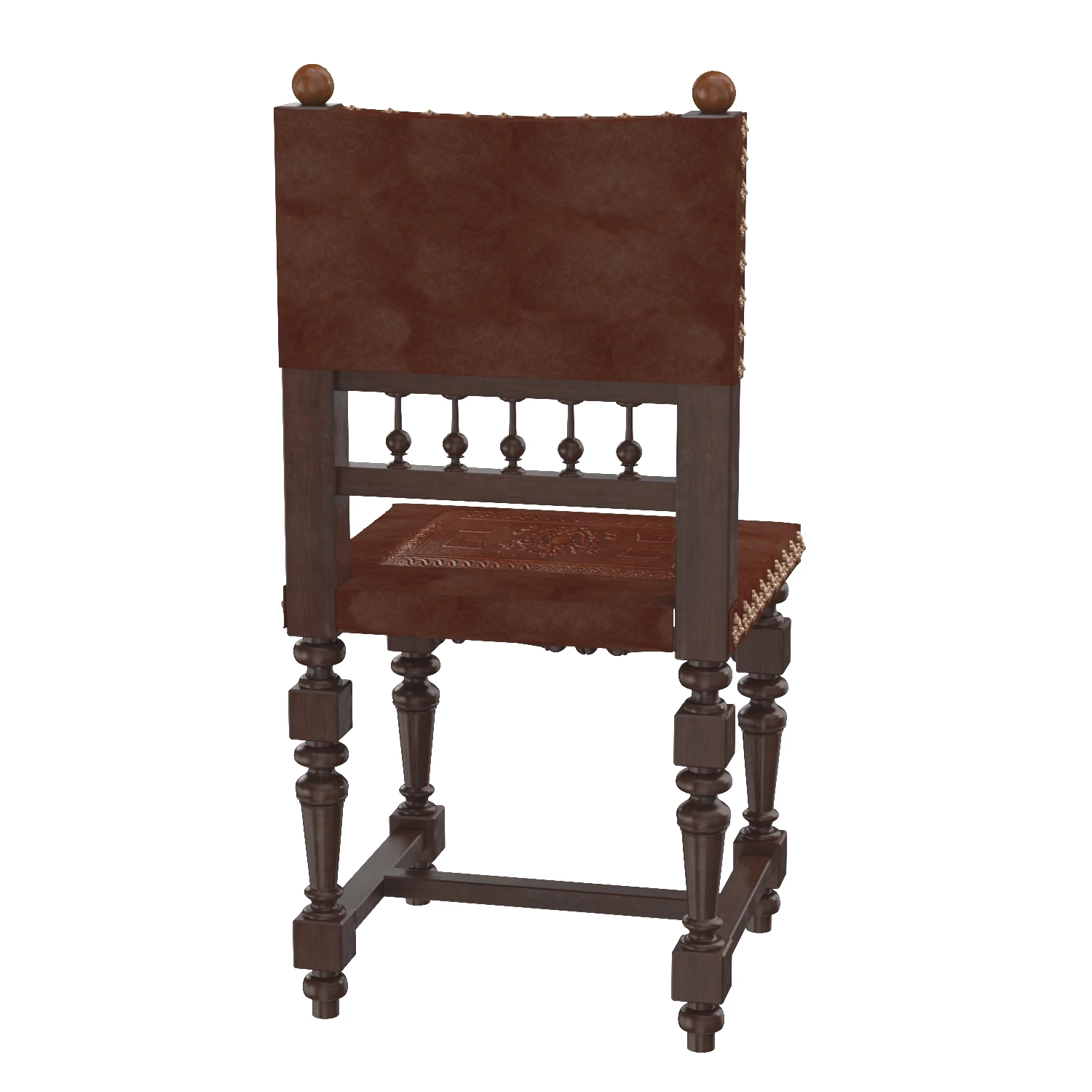 Baroque Spanish Revival Leather Dining Chair 3D Model_04