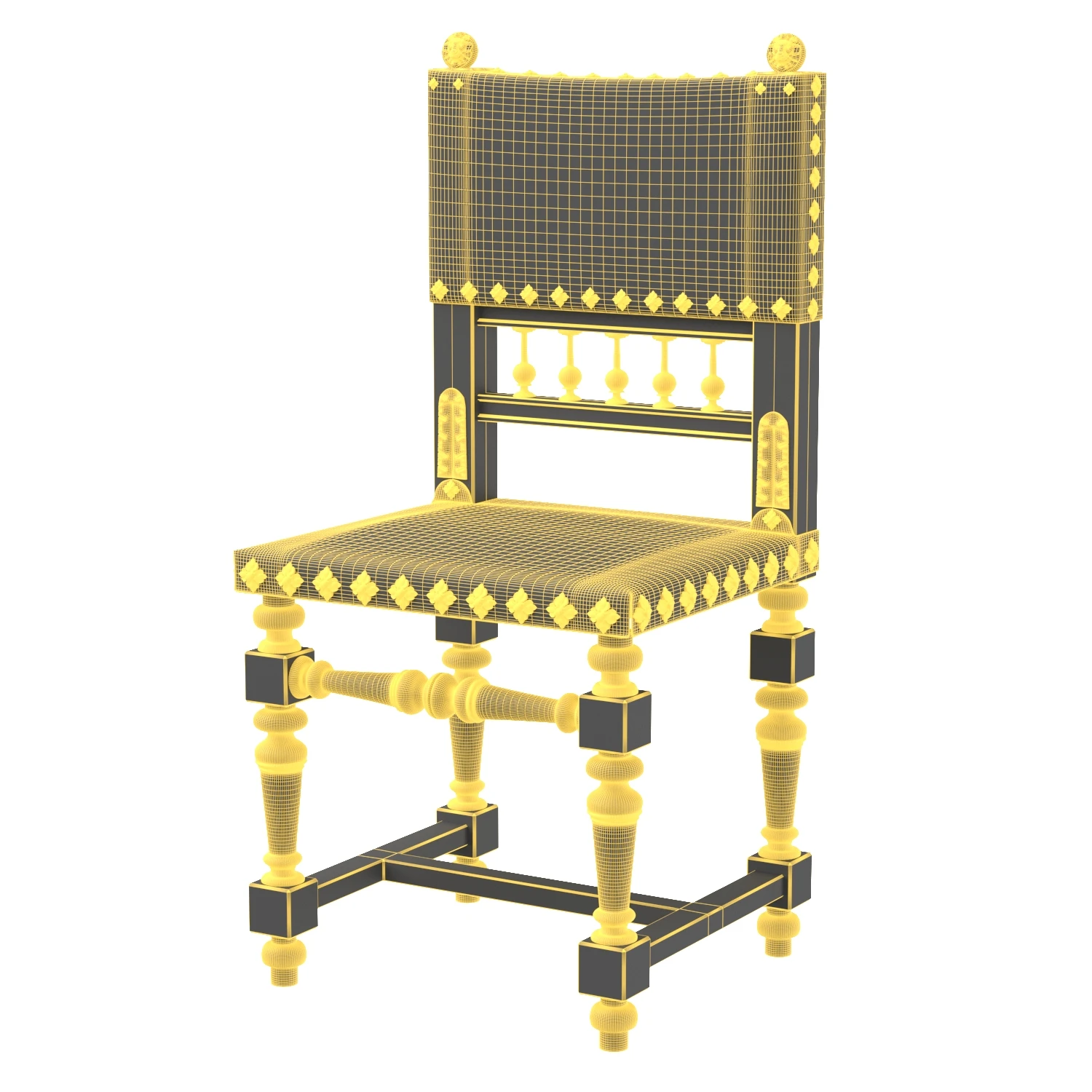 Baroque Spanish Revival Leather Dining Chair 3D Model_07