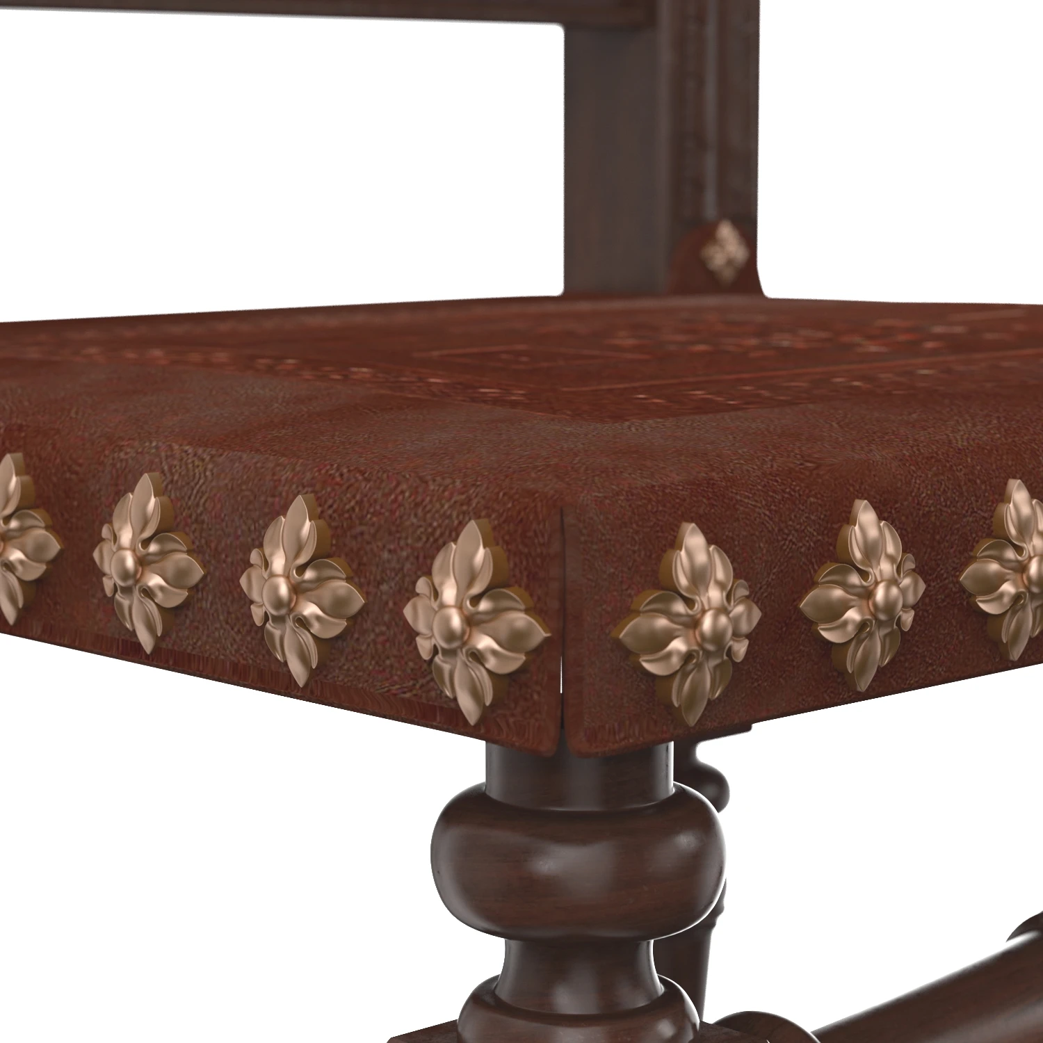 Baroque Spanish Revival Leather Dining Chair 3D Model_05