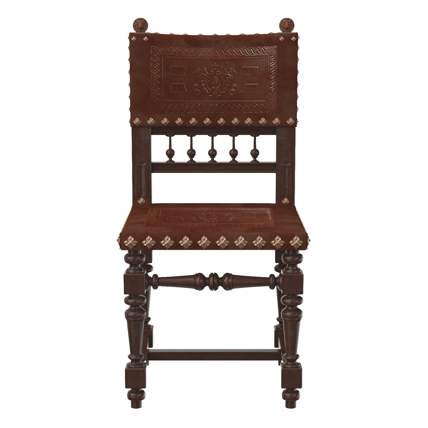 Baroque Spanish Revival Leather Dining Chair 3D Model_06