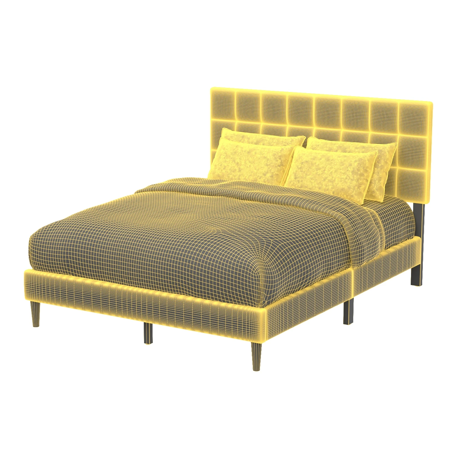 Peters Tufted Upholstered Low Profile Platform Bed 3D Model_07
