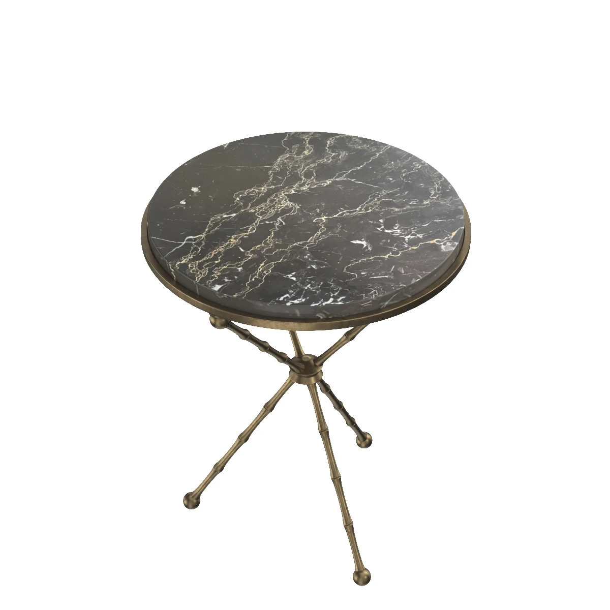 1950s Faux Bamboo Solid Brass Tripod Side Table 3D Model_06