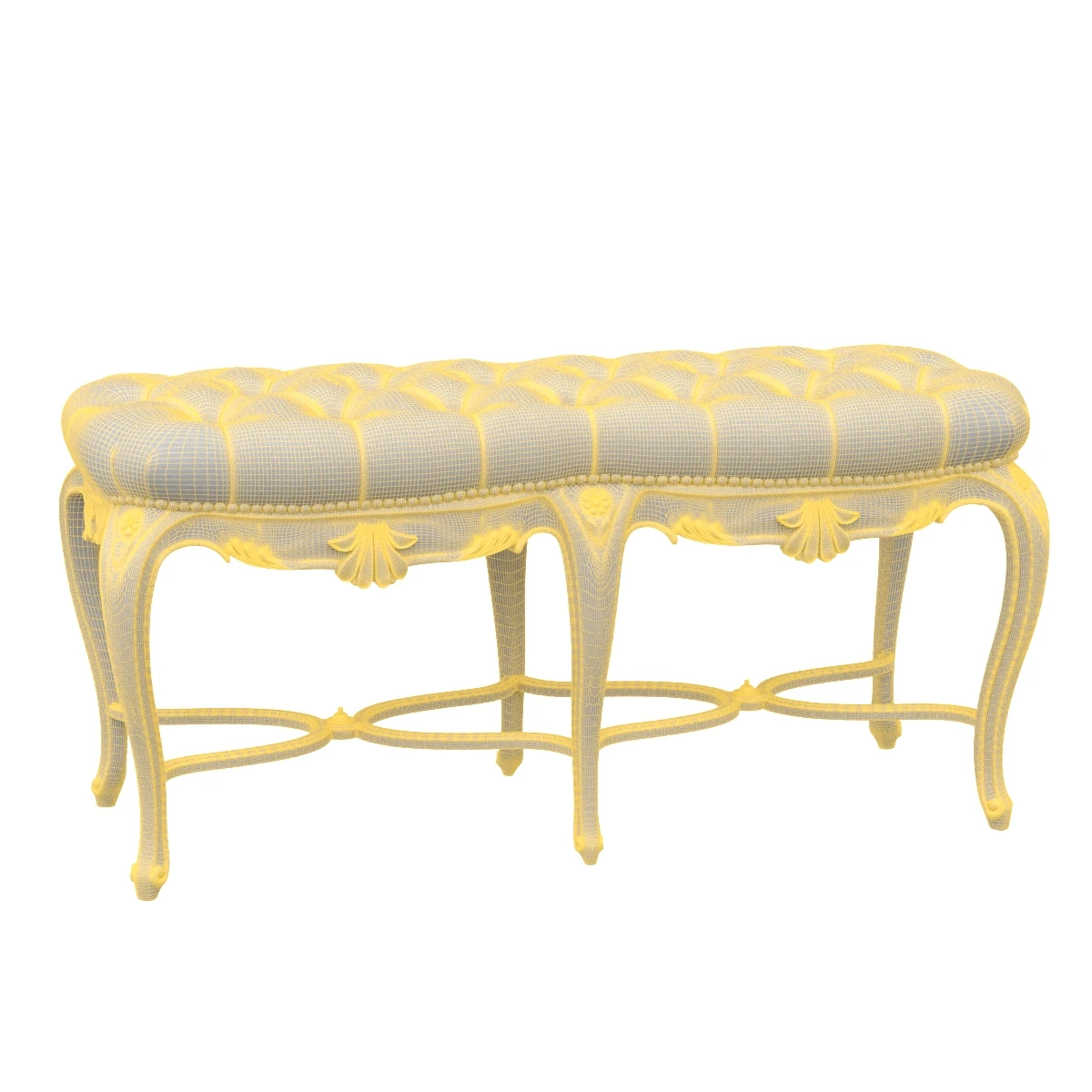 French Leather Tufted Bench C 1900s 3D Model_07