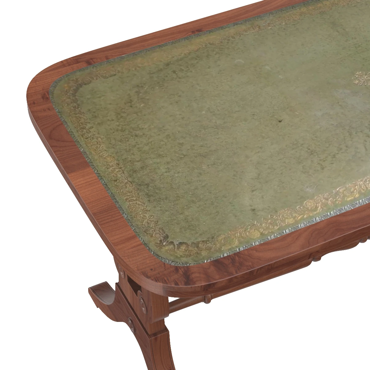 Medium Sized Green Leather And Mahogany Bevan Funnell Coffee Table 3D Model_05