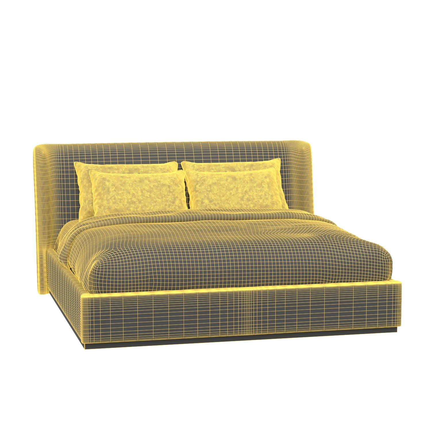 White Birch Wood Upholstered Boucle Wingback King Bed 3D Model_07