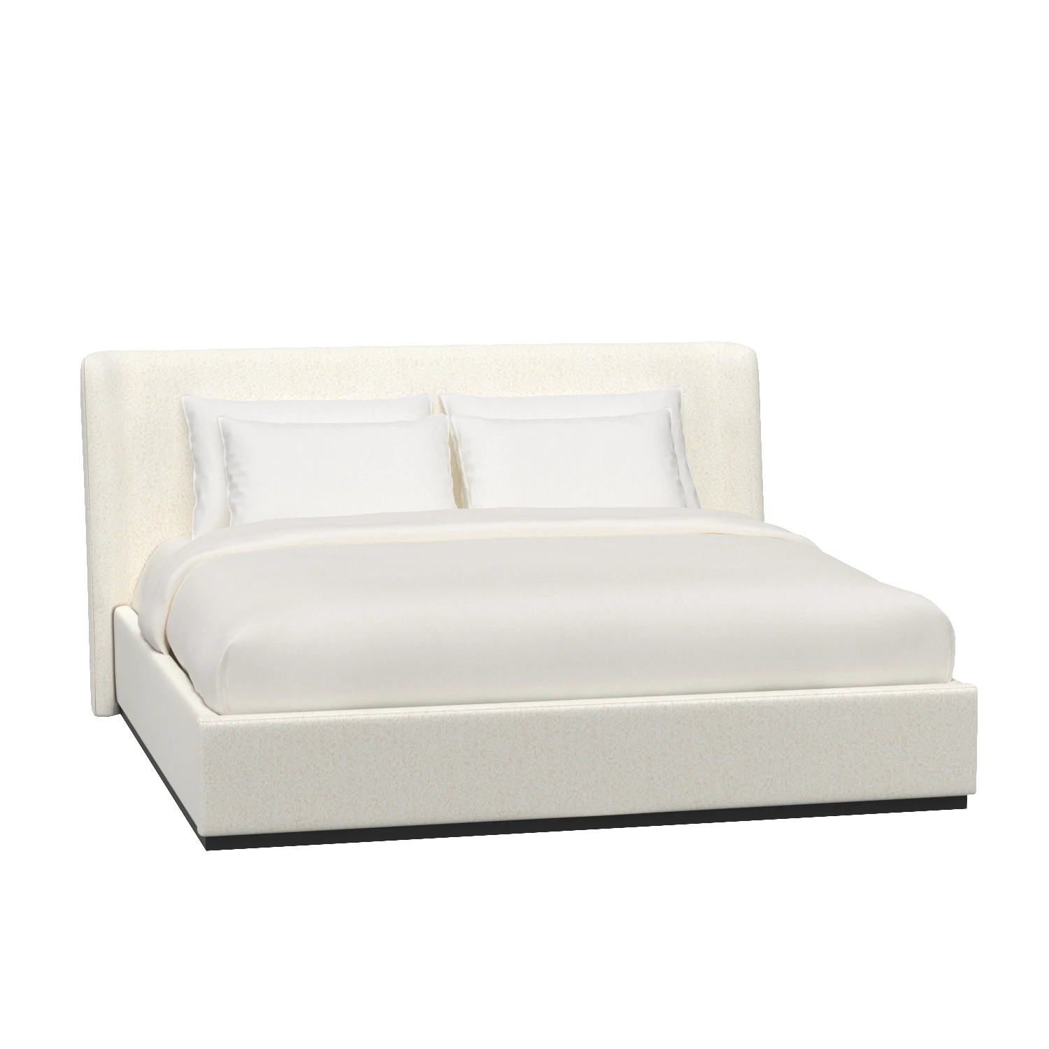 White Birch Wood Upholstered Boucle Wingback King Bed 3D Model_01