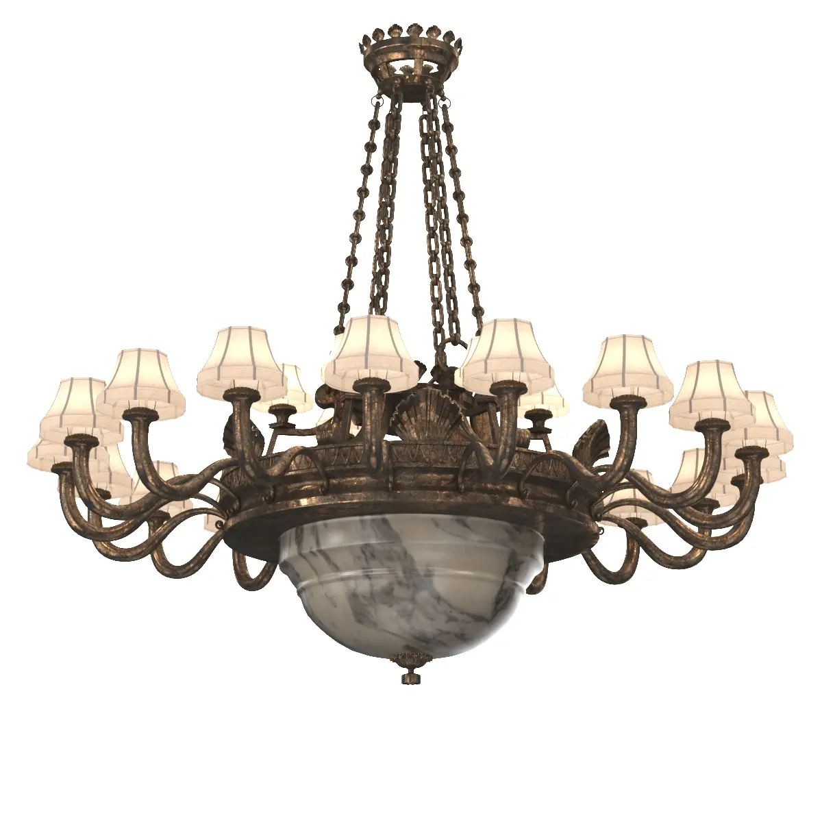 Antique Chandelier Silver over Bronze and Alabaster 3D Model_06