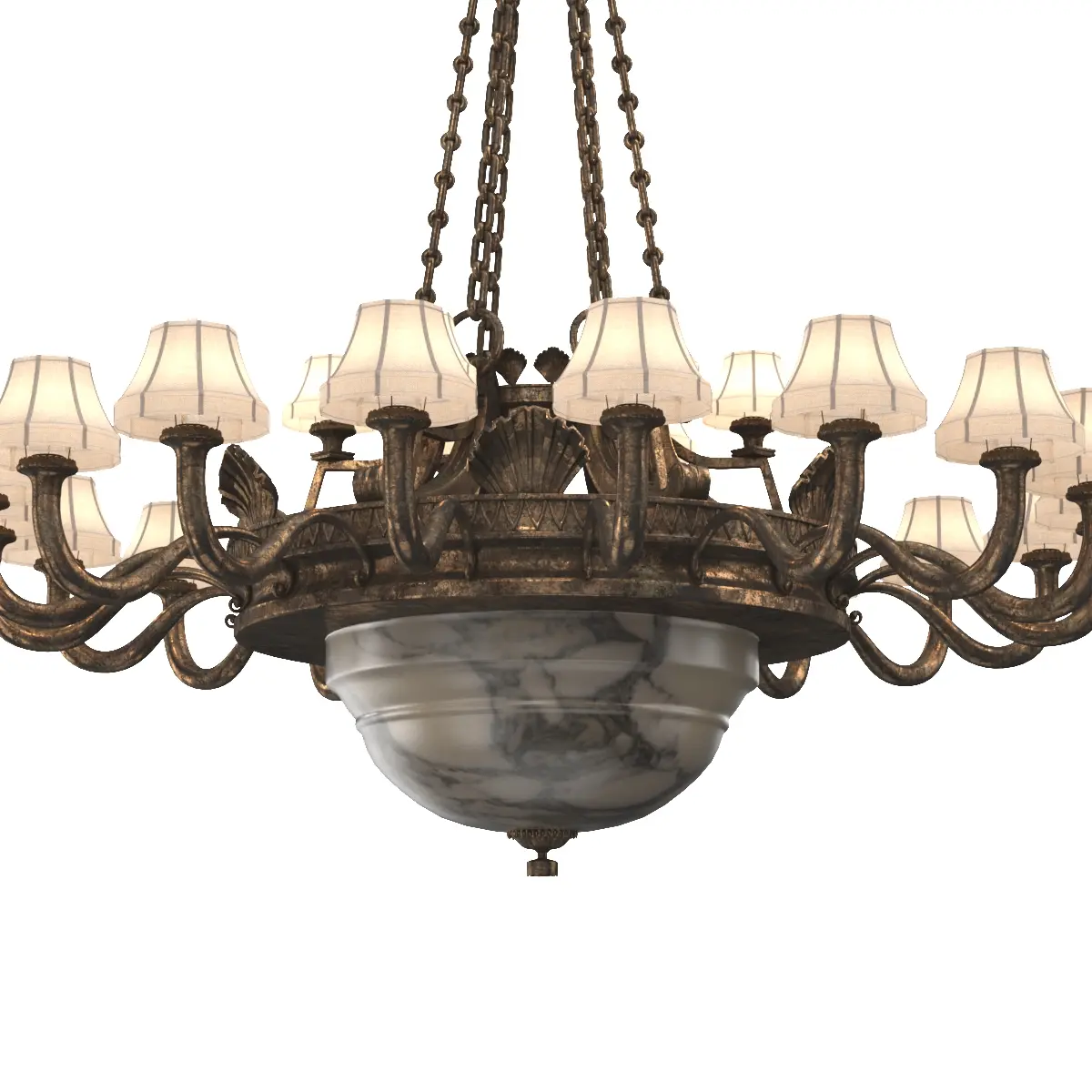 Antique Chandelier Silver over Bronze and Alabaster 3D Model_04