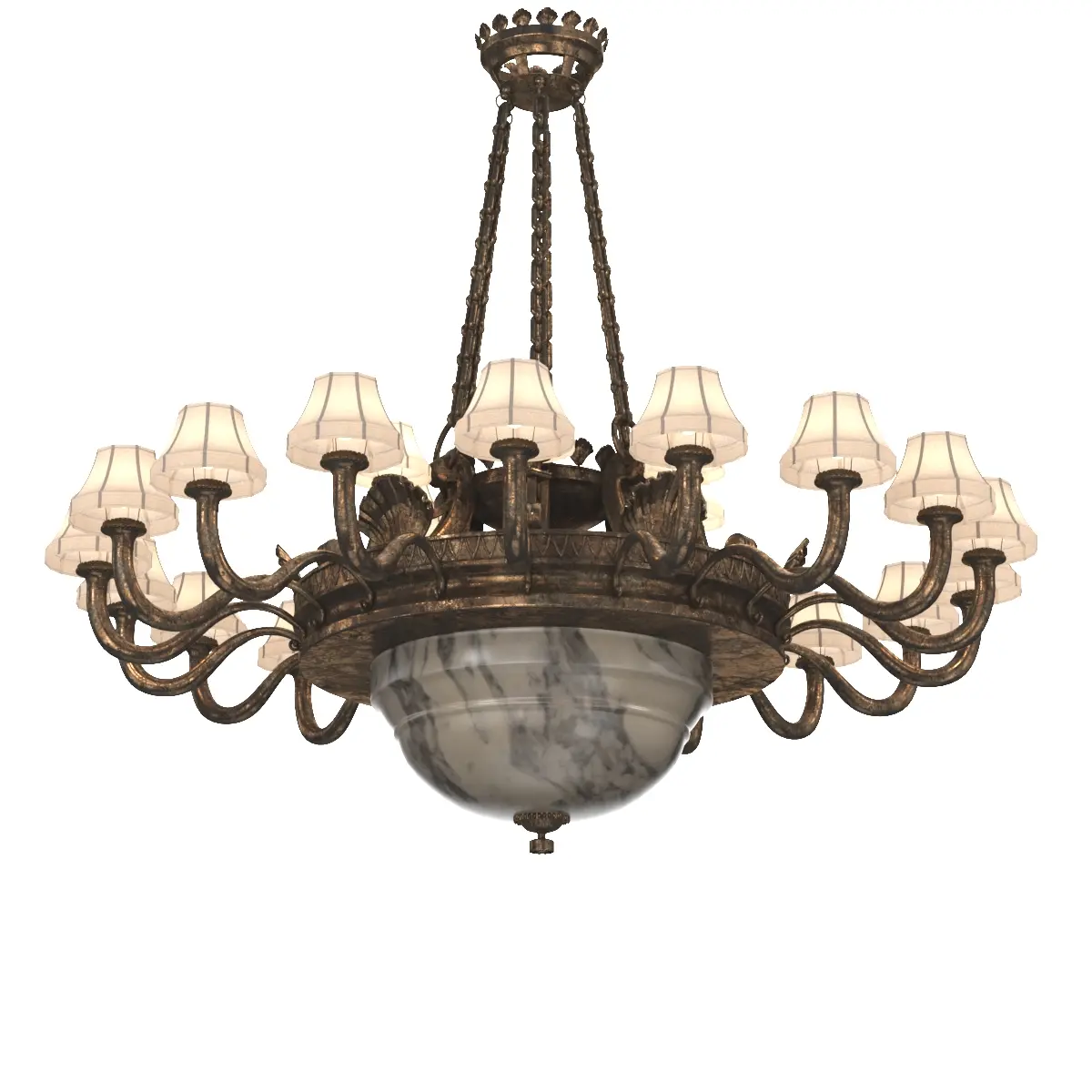 Antique Chandelier Silver over Bronze and Alabaster 3D Model_01