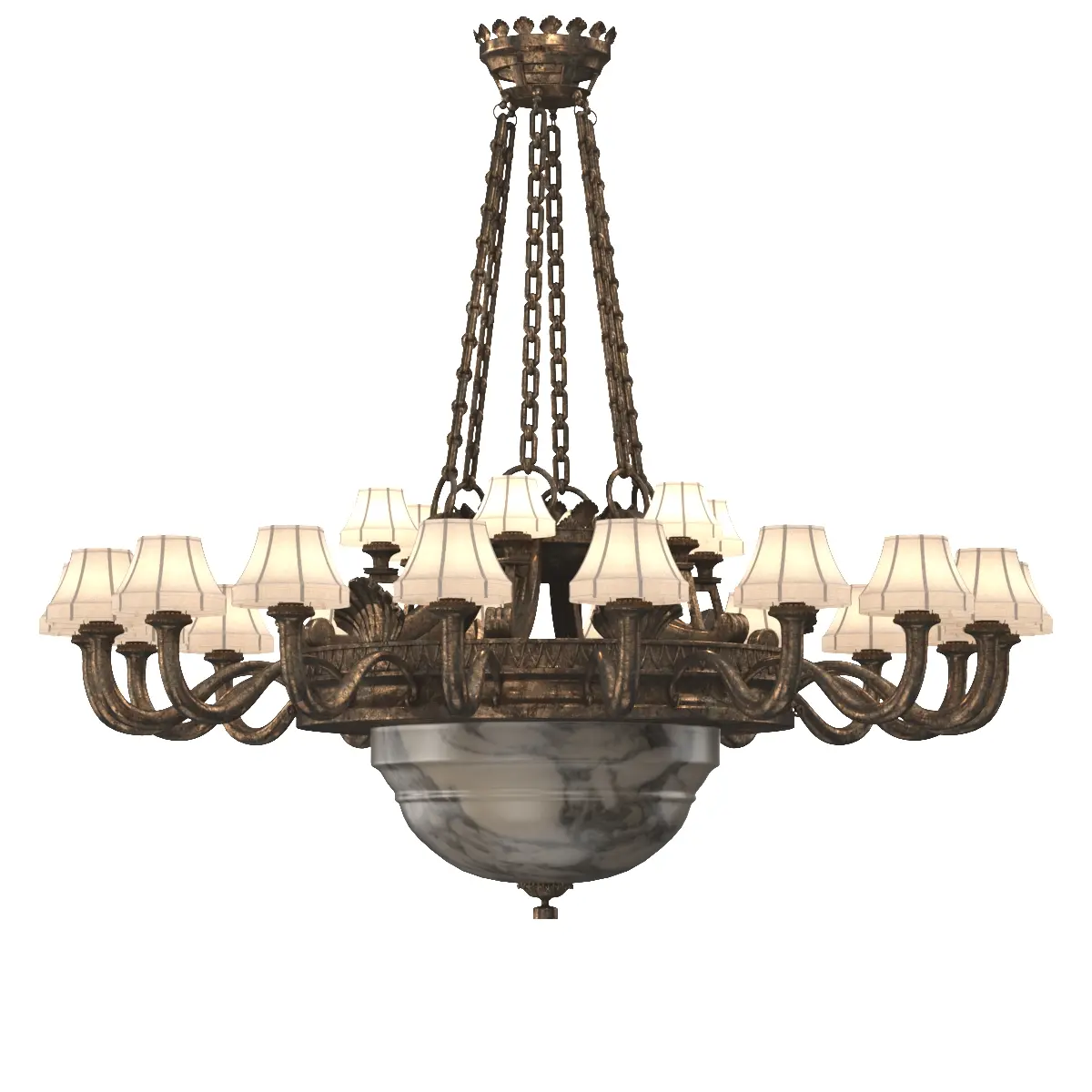 Antique Chandelier Silver over Bronze and Alabaster 3D Model_03