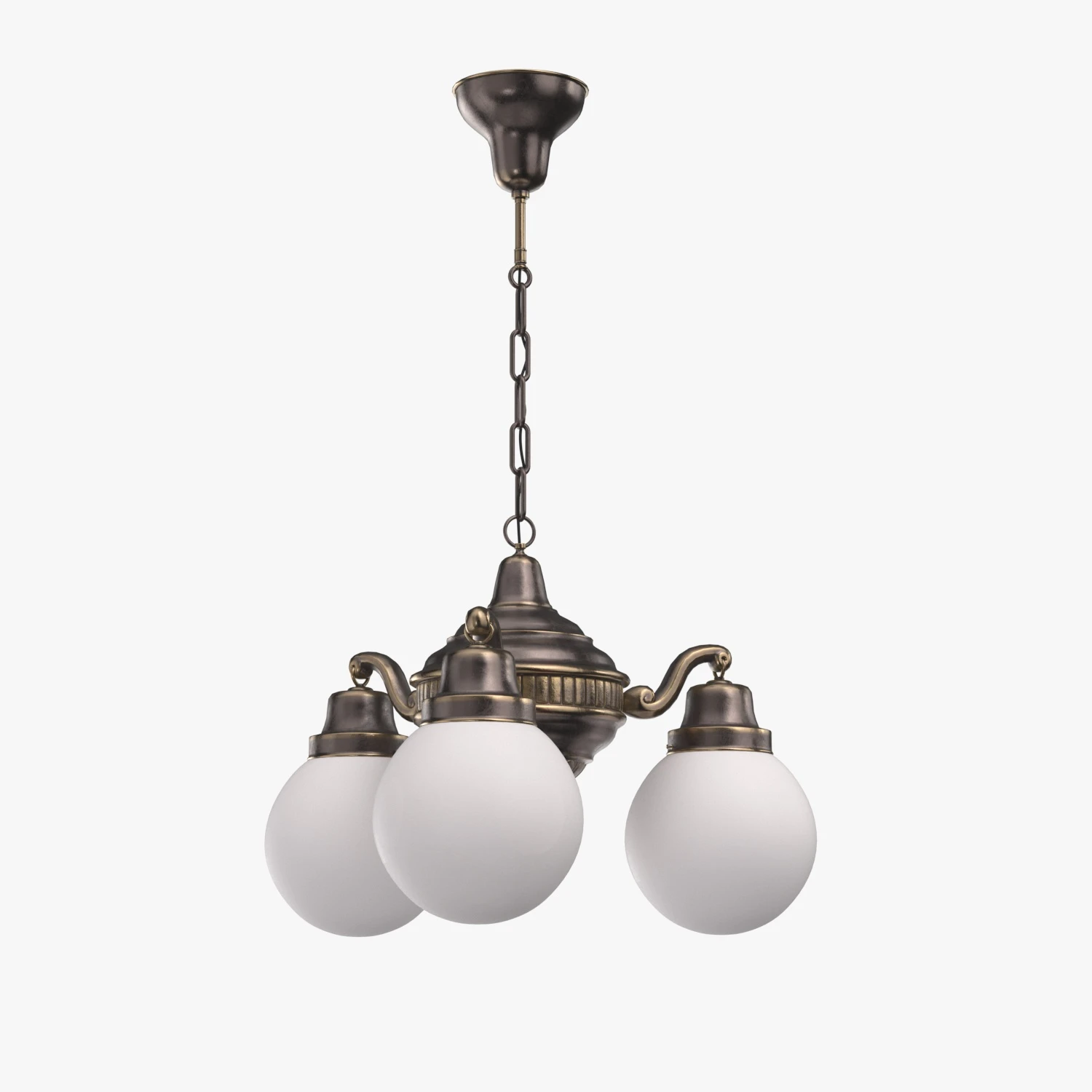 Brass Chandelier With Three Vintage Arms PBR 3D Model_03