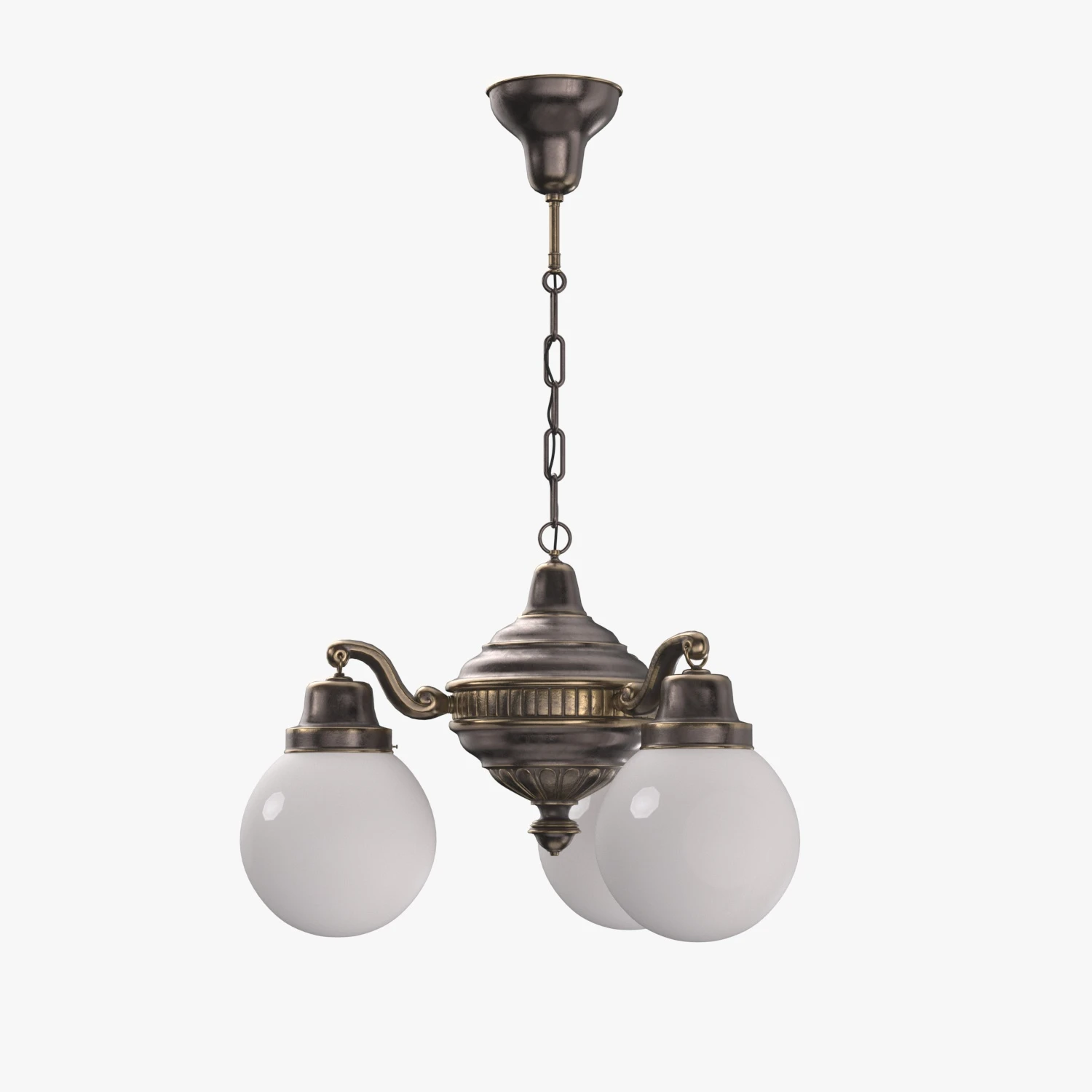 Brass Chandelier With Three Vintage Arms PBR 3D Model_04