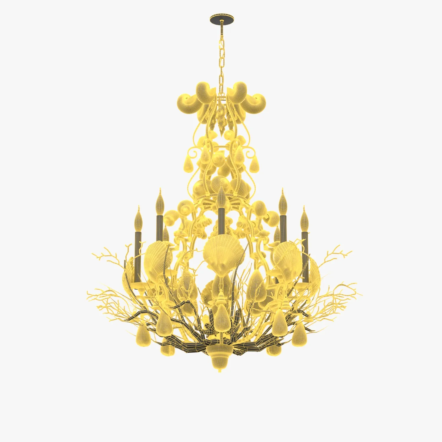 Red Coral and Shell Chandelier 3D Model_07