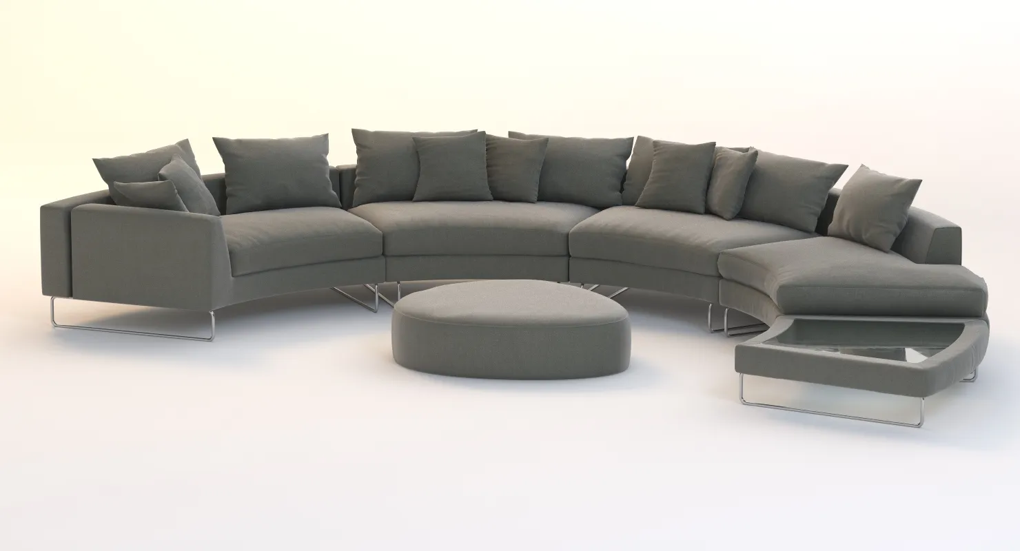Half Moon Curved Sectional Sofa Fabric 3D Model_04