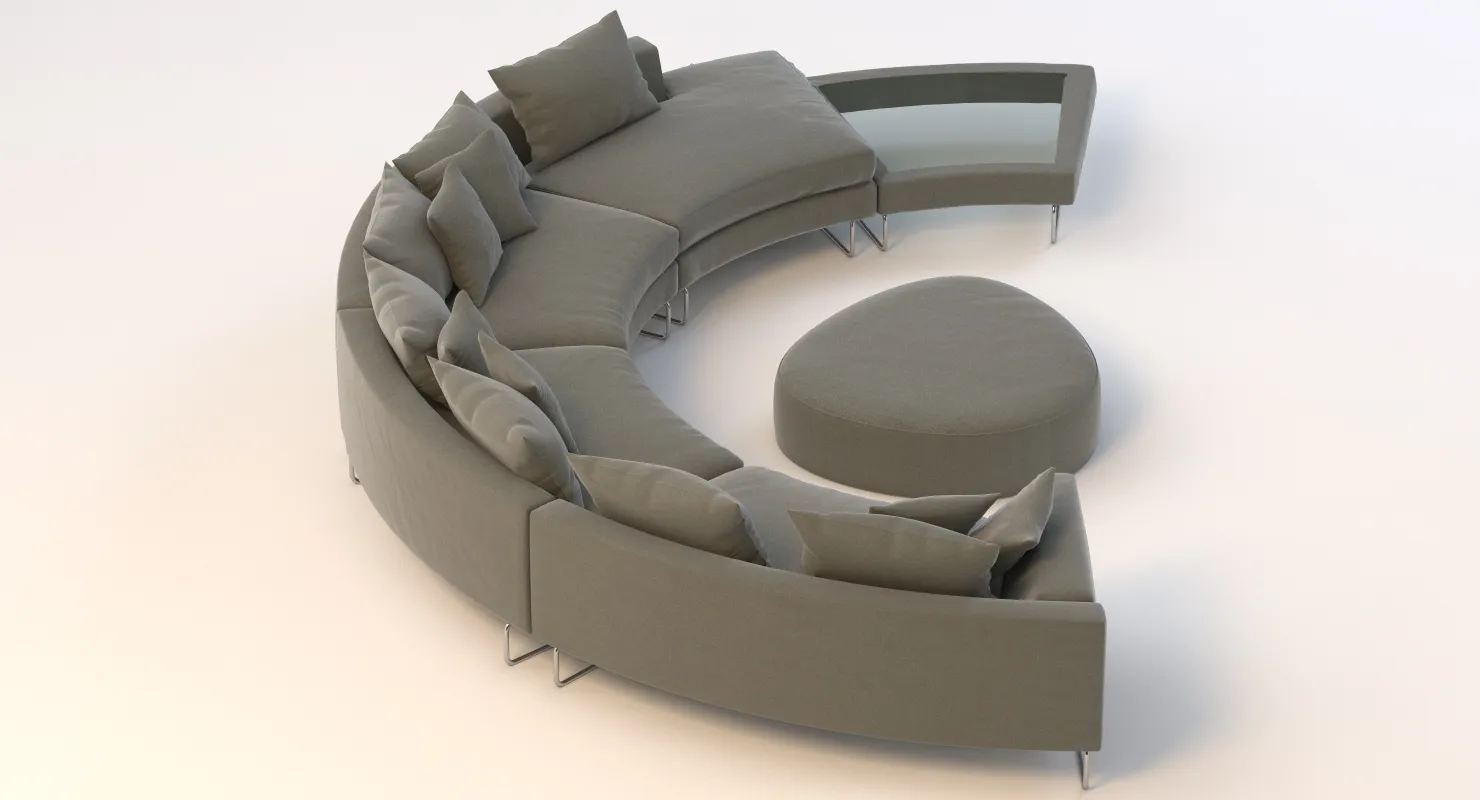 Half Moon Curved Sectional Sofa Fabric 3D Model_05
