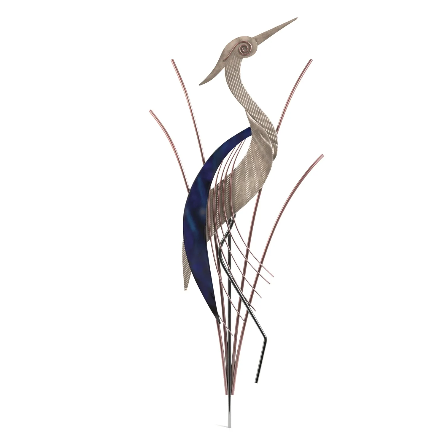 Heron Bird With Head Raised 38 Inch High Metal Wall Art PBR 3D Model_01