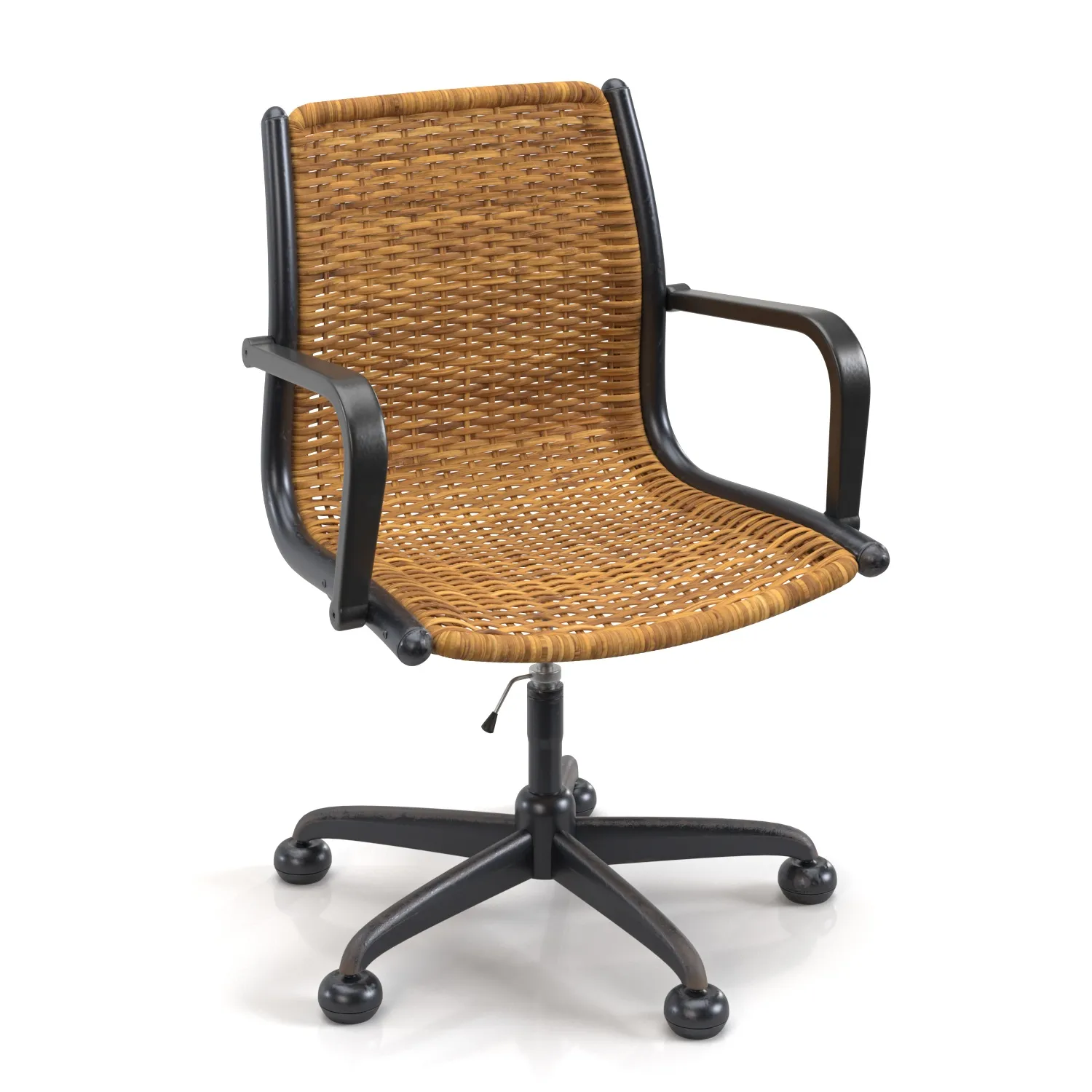 Wicker Wood Desk Armchair PBR 3D Model_01