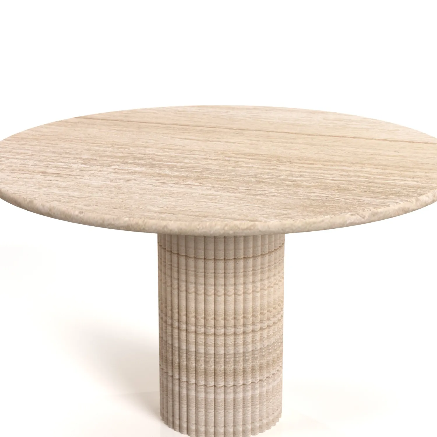 Cava Fluted Round Beige Travertine Dining Table 3D Model_05