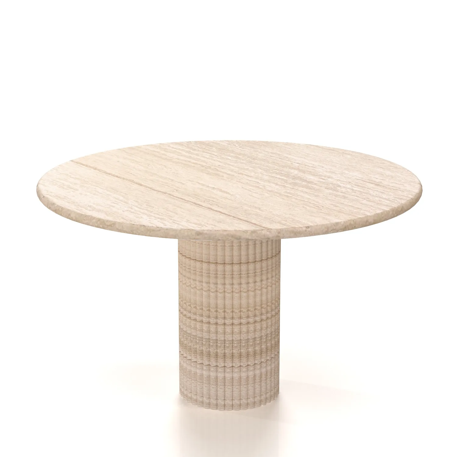 Cava Fluted Round Beige Travertine Dining Table 3D Model_03