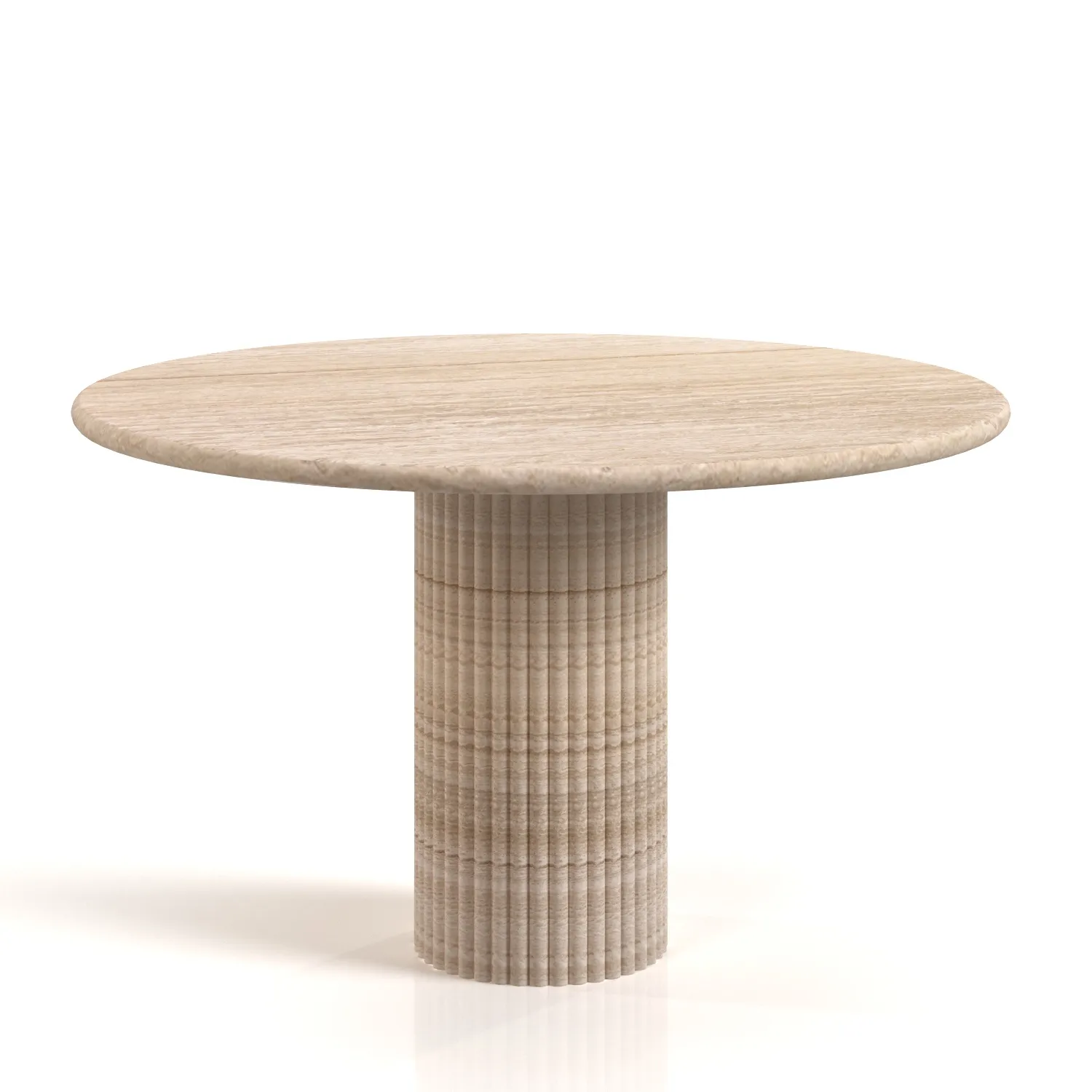 Cava Fluted Round Beige Travertine Dining Table 3D Model_01
