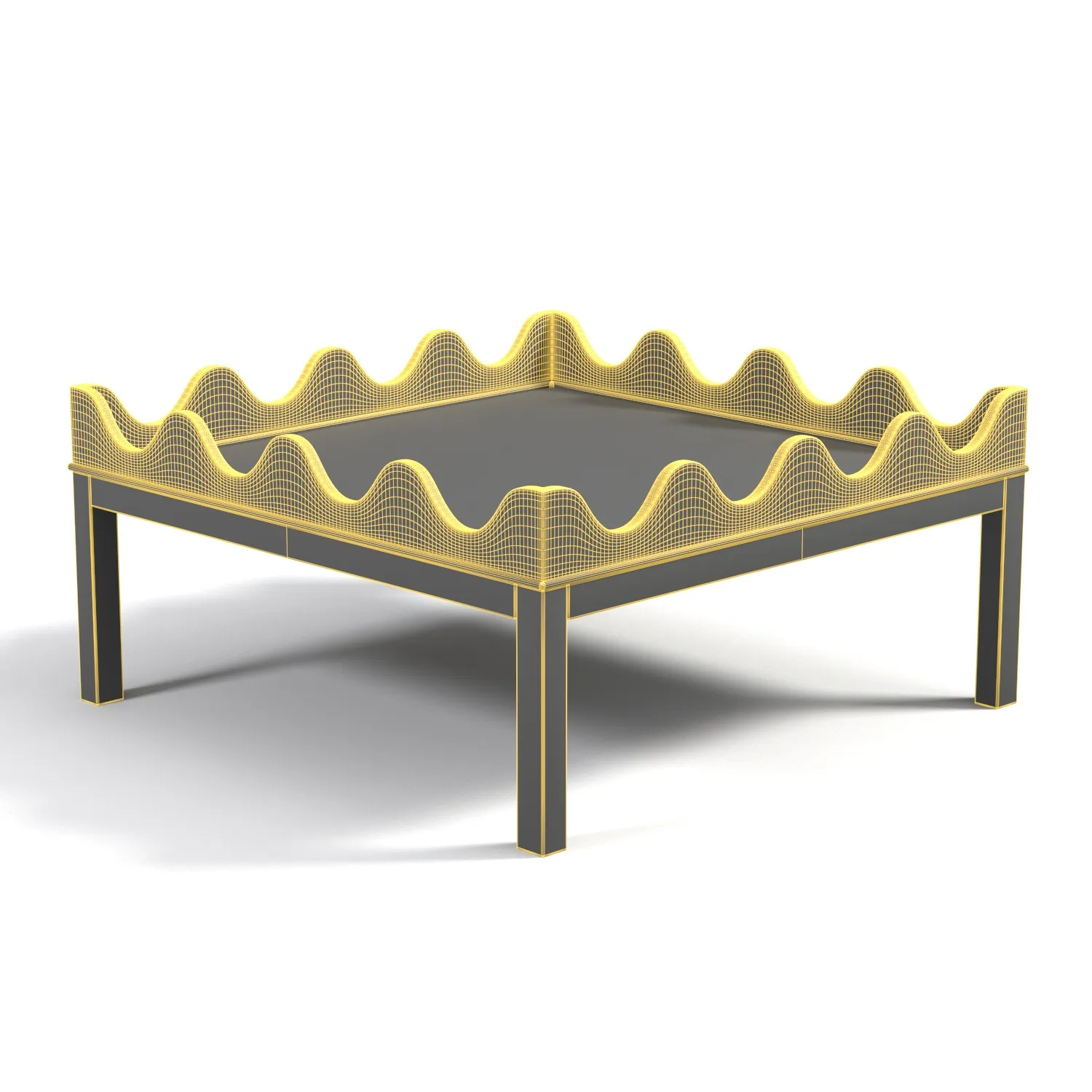 Custom Scalloped Green Solid Wood Coffe Table PBR 3D Model_07