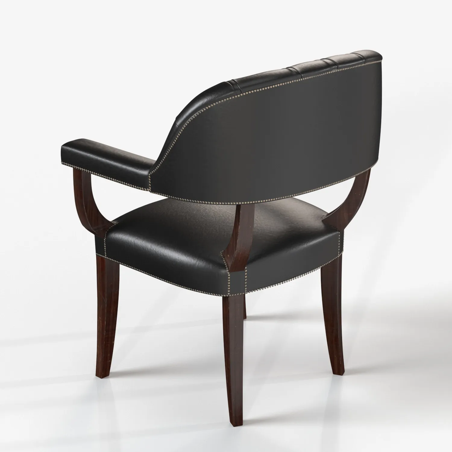 French Mid 20th Century Black Leather Tub Armchair PBR 3D Model_06