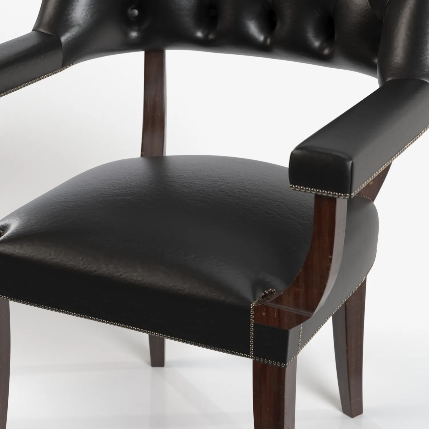 French Mid 20th Century Black Leather Tub Armchair PBR 3D Model_05