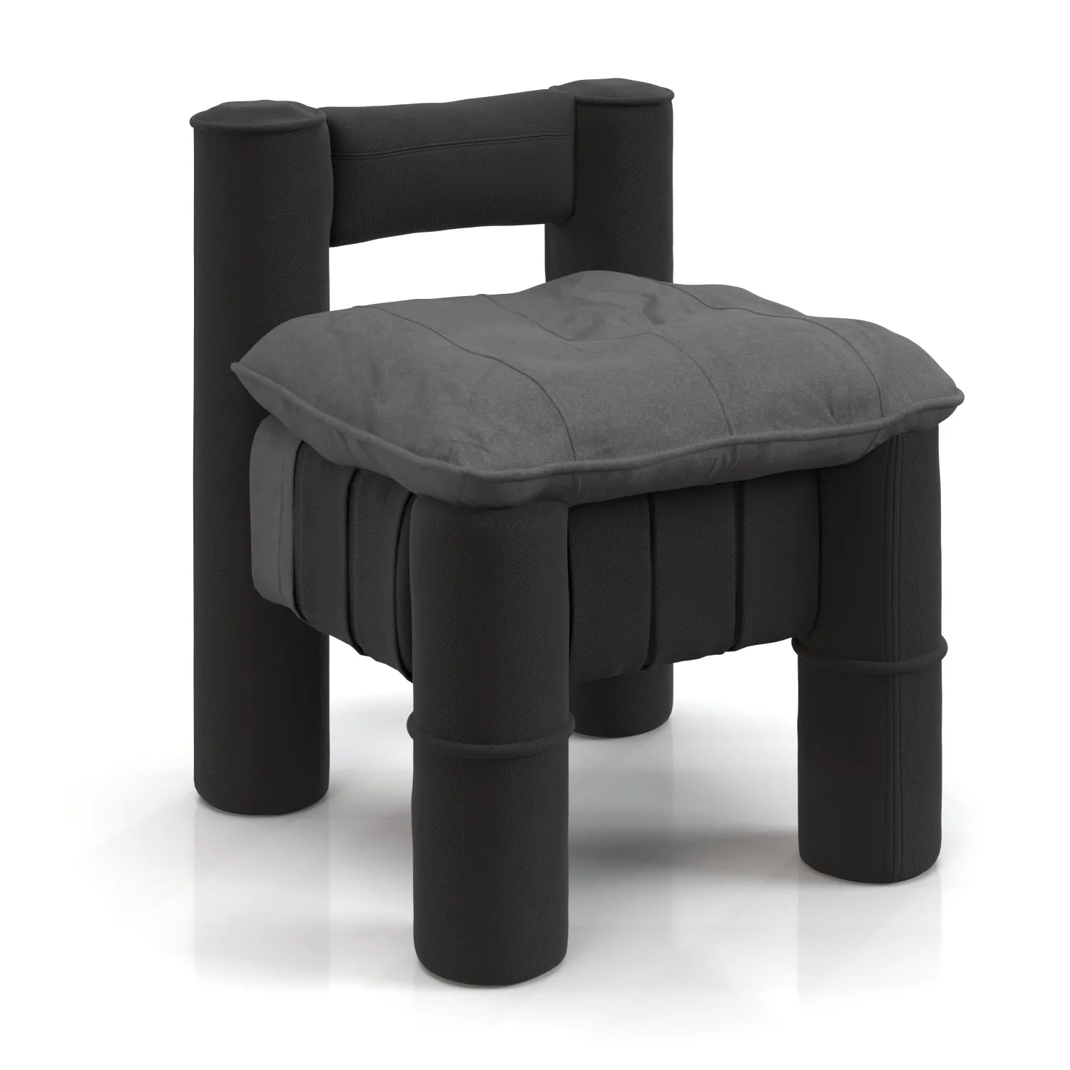 Upholstred Black Jeans Fabric Small Chair PBR 3D Model_01