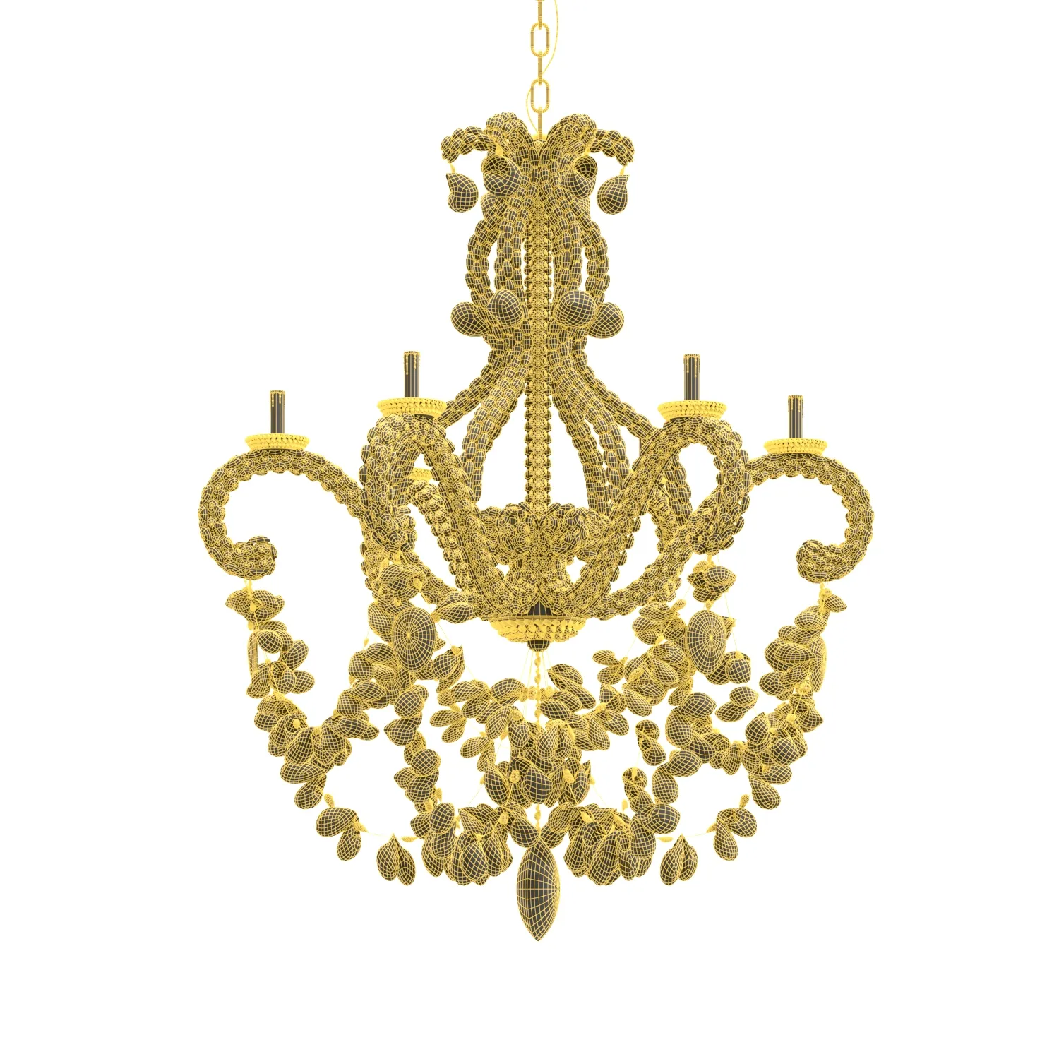 Vintage Palm Beach Shell Seashell 6 Light Chandelier PBR 3D Model_07