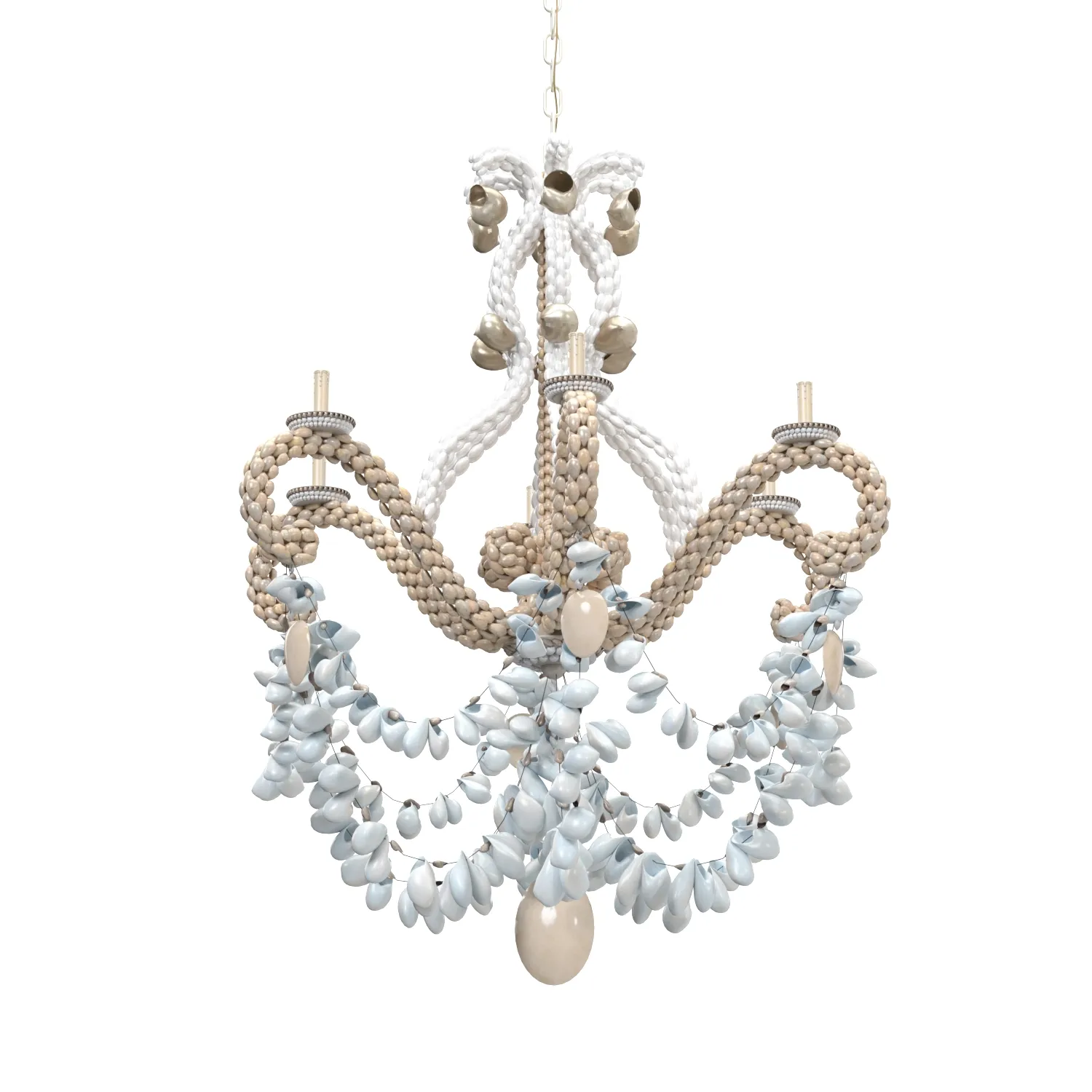Vintage Palm Beach Shell Seashell 6 Light Chandelier PBR 3D Model_04