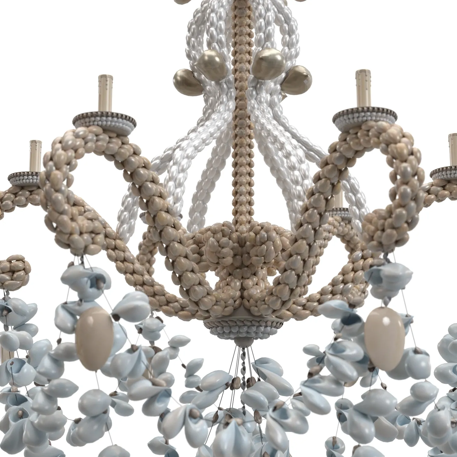Vintage Palm Beach Shell Seashell 6 Light Chandelier PBR 3D Model_05
