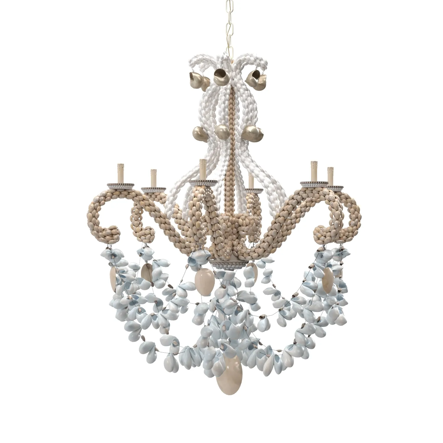 Vintage Palm Beach Shell Seashell 6 Light Chandelier PBR 3D Model_03