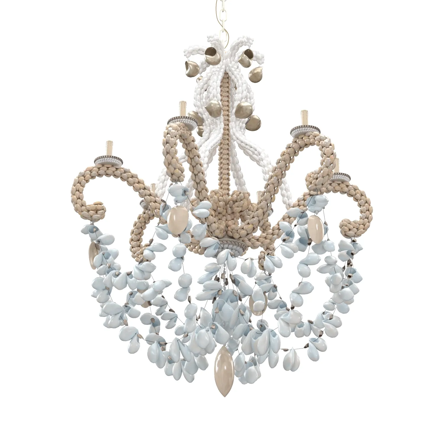 Vintage Palm Beach Shell Seashell 6 Light Chandelier PBR 3D Model_06