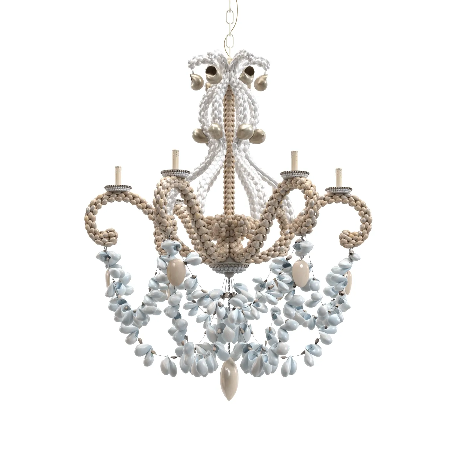 Vintage Palm Beach Shell Seashell 6 Light Chandelier PBR 3D Model_01