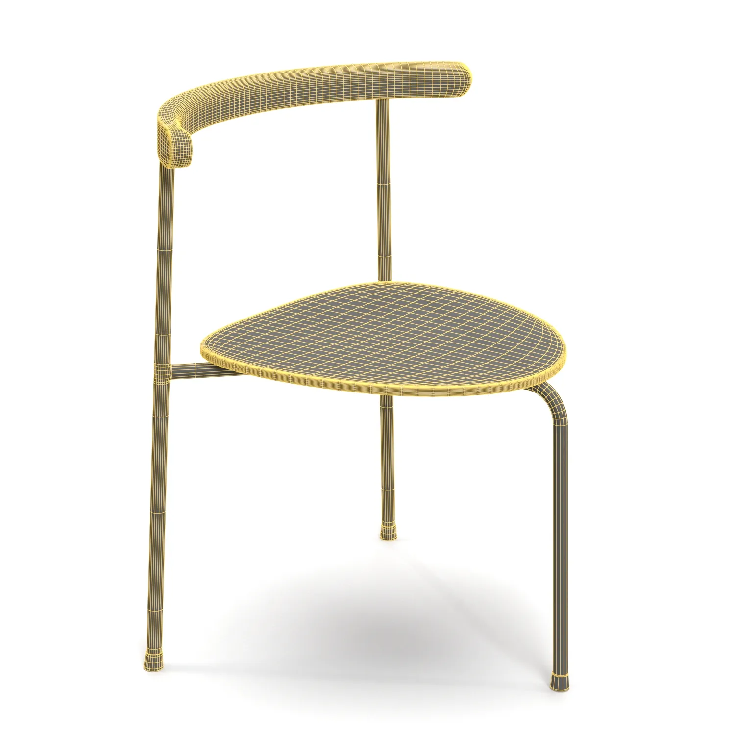 3 Legged Teak Beech and Metal Dining Chair PBR 3D Model_07