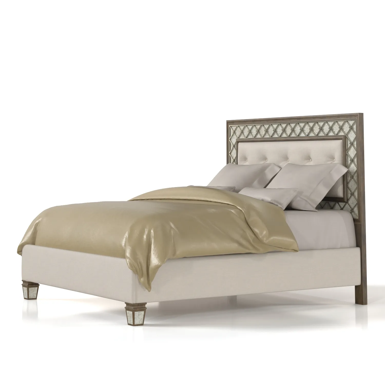 Sanctuary California King Mirrored Upholstered Bed PBR 3D Model_06