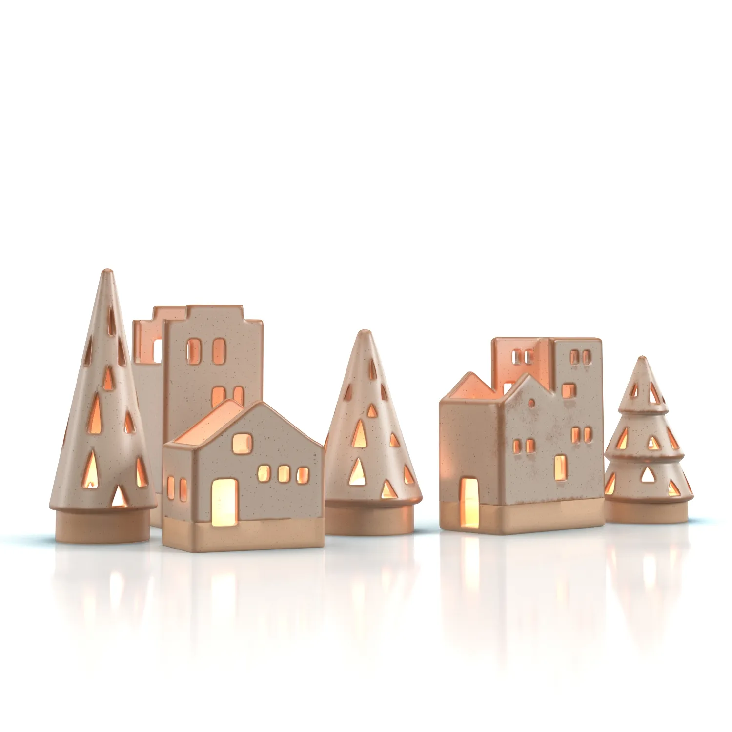 Ceramic Tealight Village Set PBR 3D Model_06