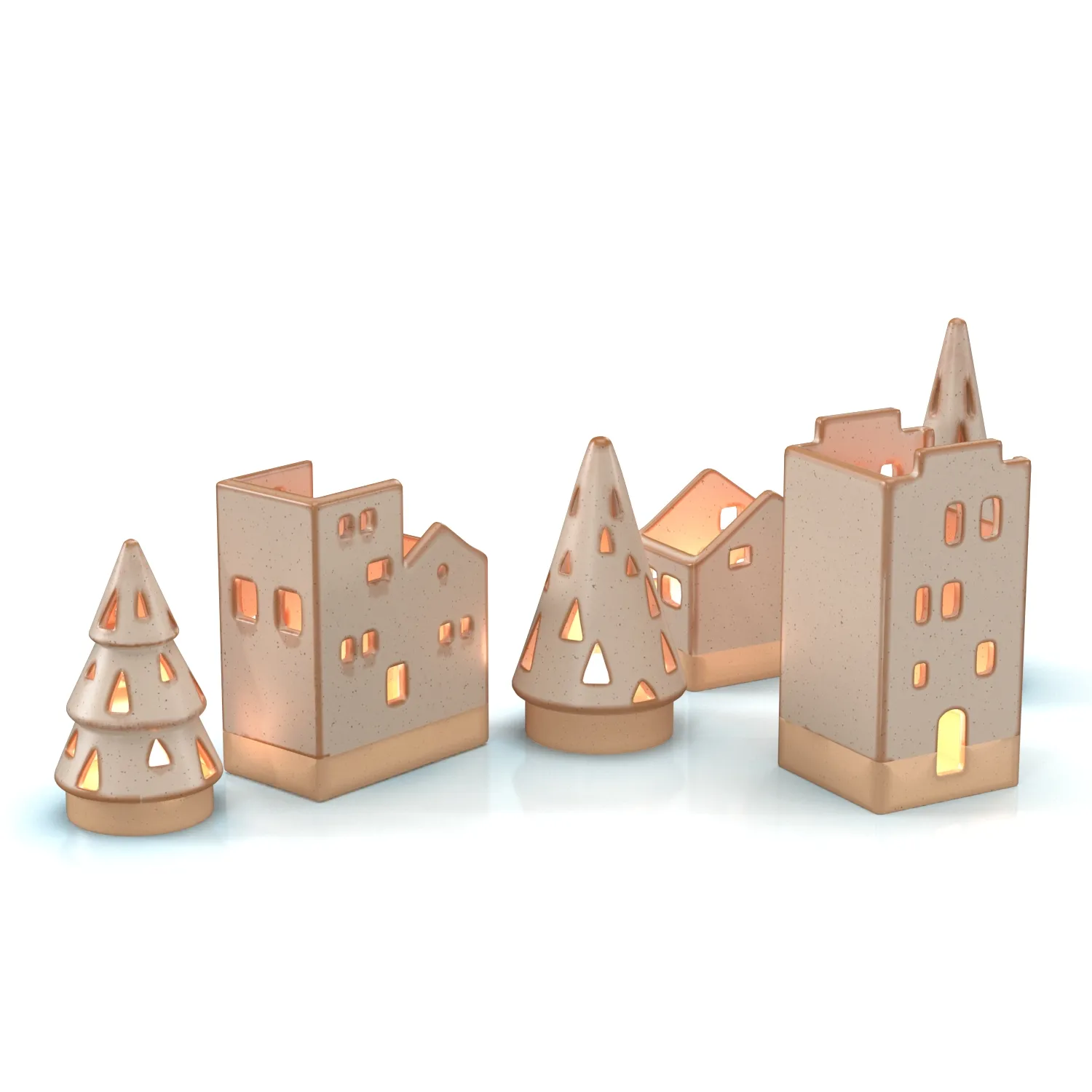 Ceramic Tealight Village Set PBR 3D Model_04