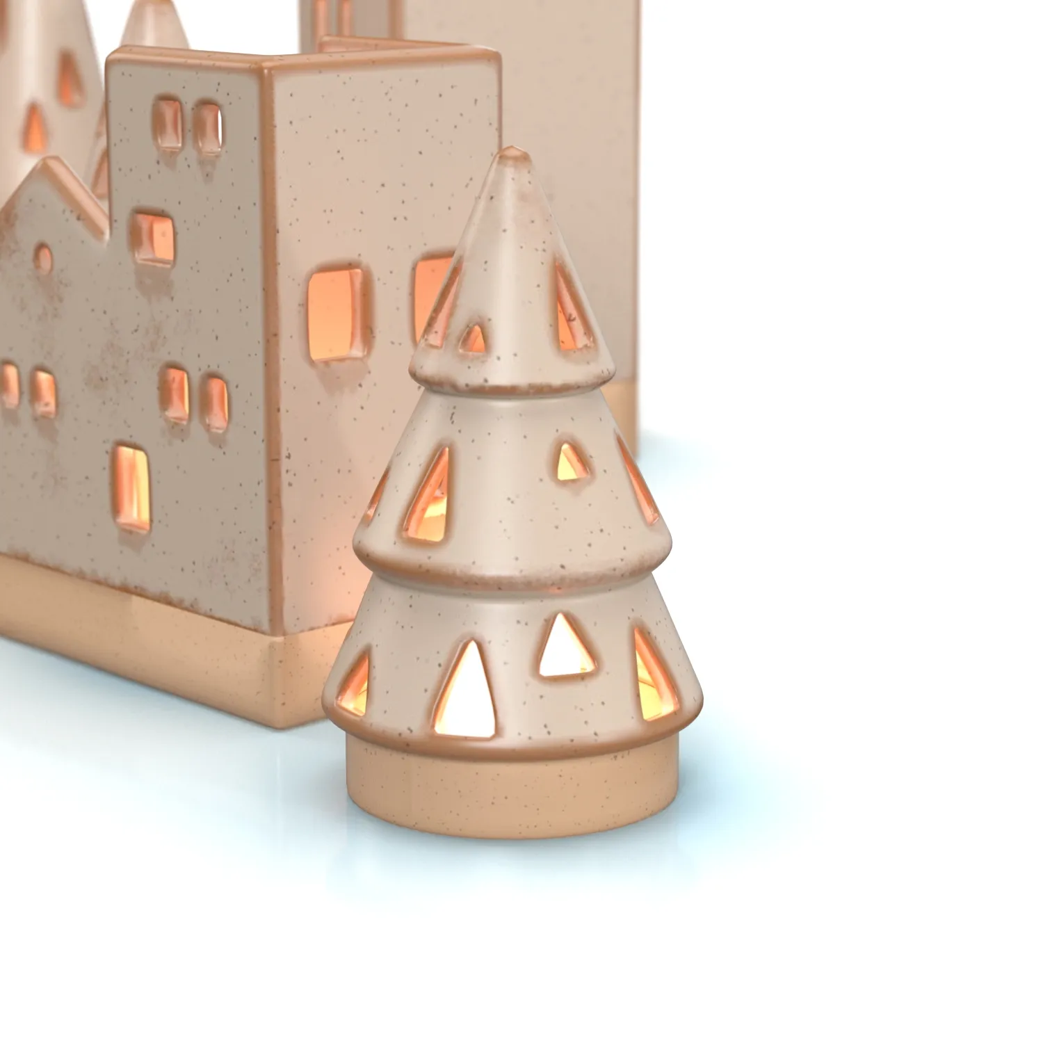 Ceramic Tealight Village Set PBR 3D Model_05