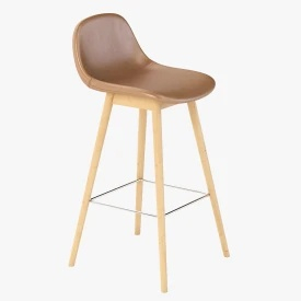 Fiber Wood Base Leather Bar Stool 3D Model