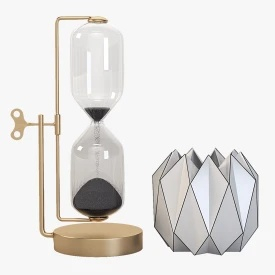 Timeless Brass And Iron Hourglass with Geometric Vases Centerpiece 3D Model